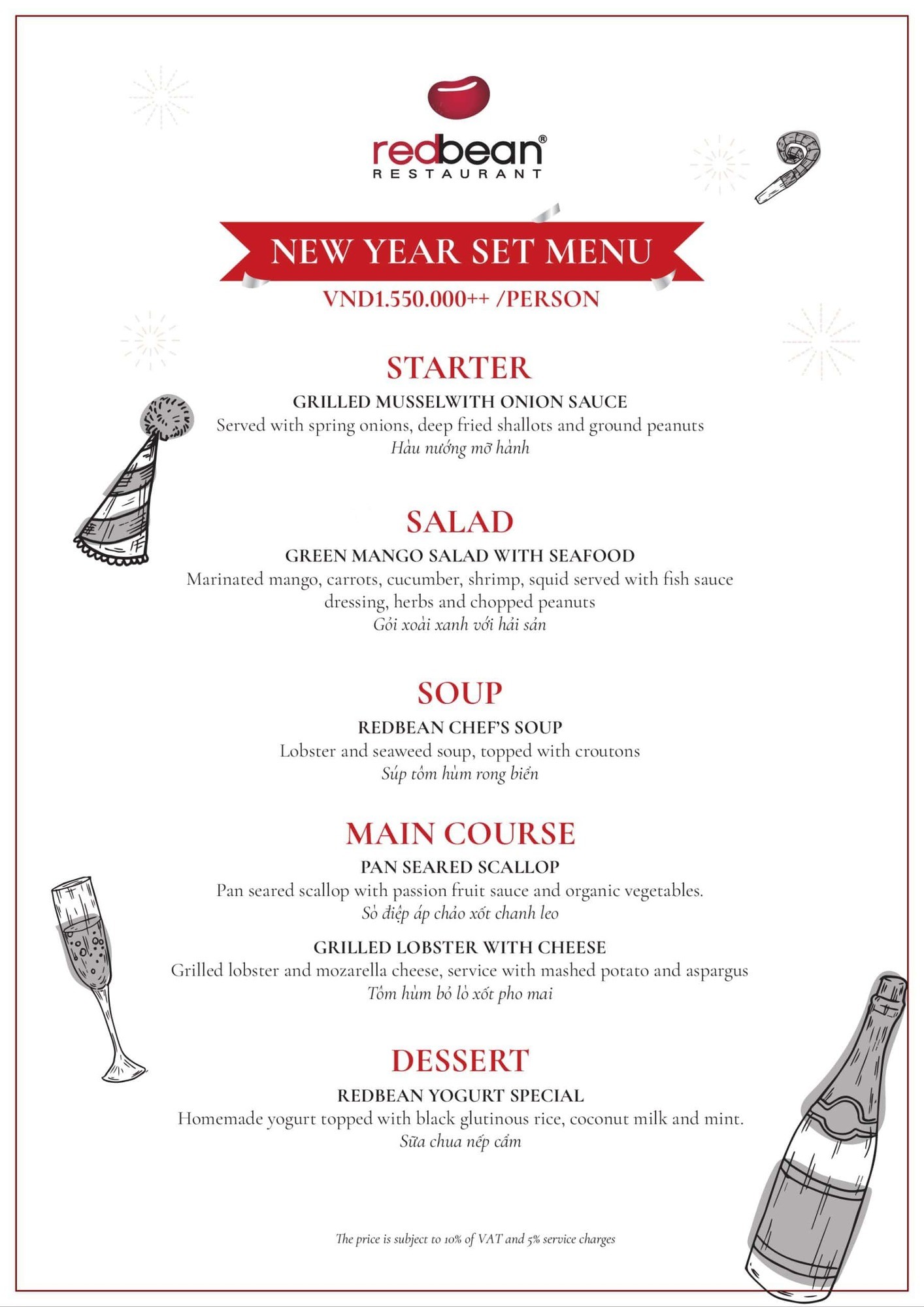 Red Bean Restaurant New Year Menu 1