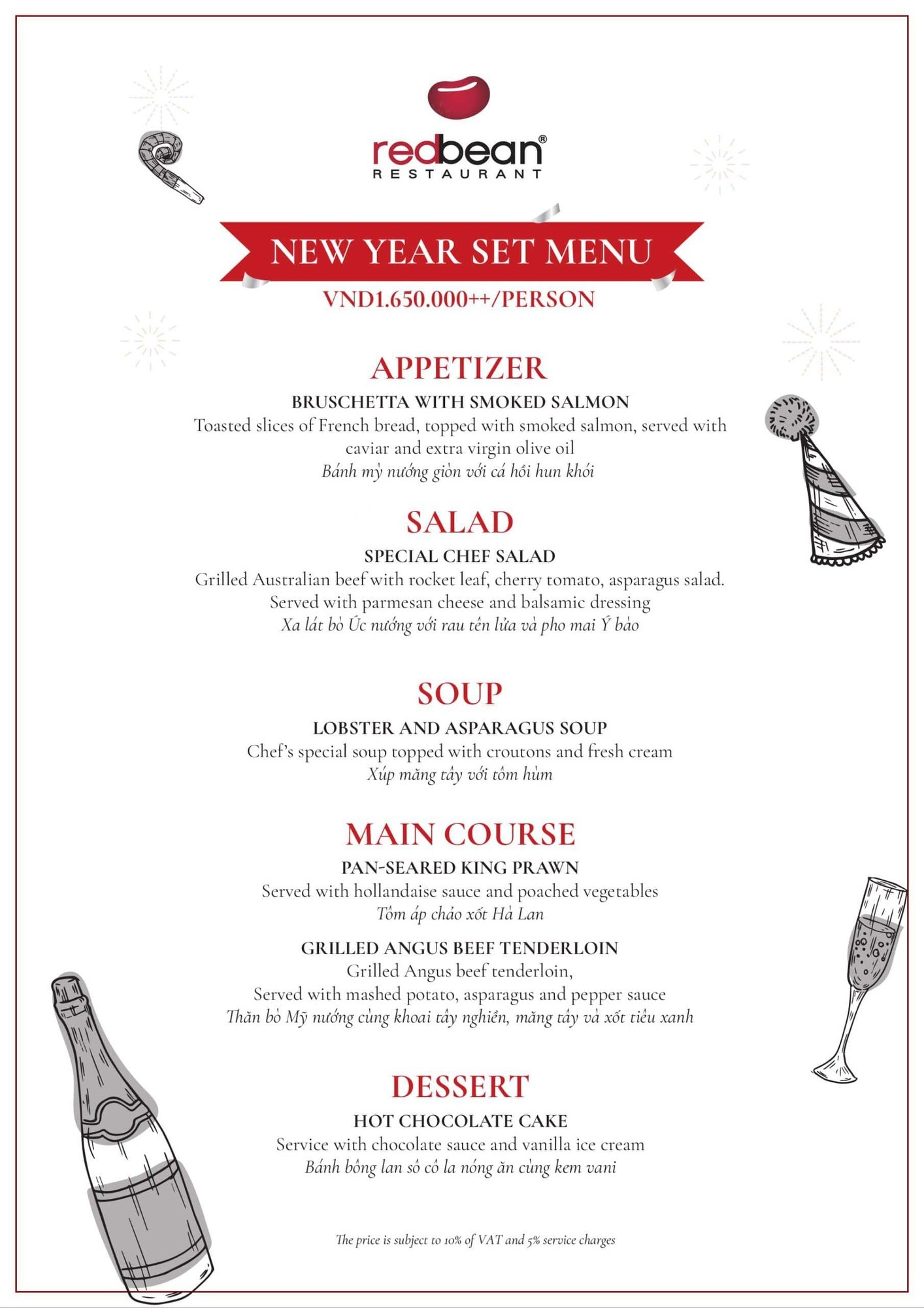 Red Bean Restaurant New Year Menu 2